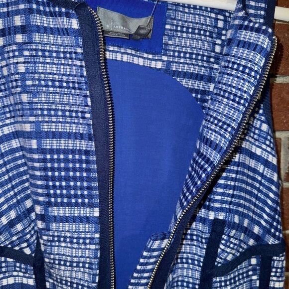 Anthropologie by Anthropologie Blue and White Structured Zip Front Mini Dress - Picture 7 of 16
